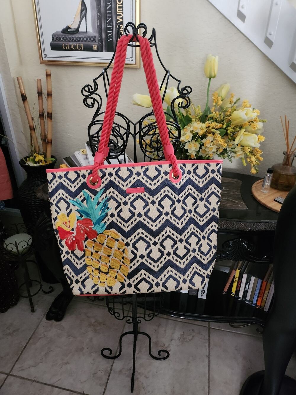 Vera Bradley straw beach tote